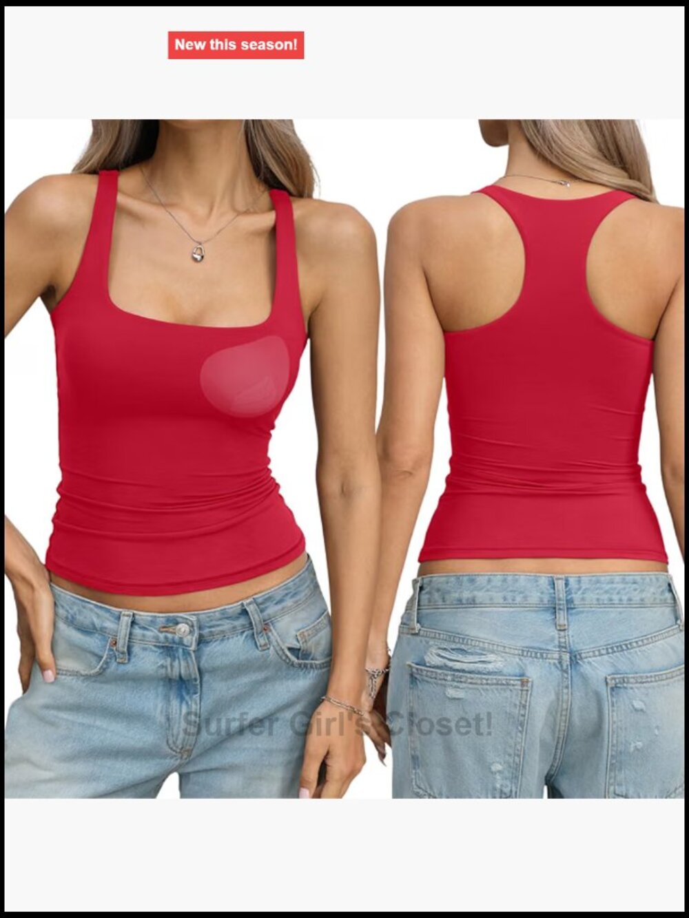 Padded Racerback Tank Top, Women's, Removable Pads, Square Neck
